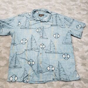 Cooke Street Shirt Mens 2XL Blue Sailboat Short Sleeve Button Up Hawaiian